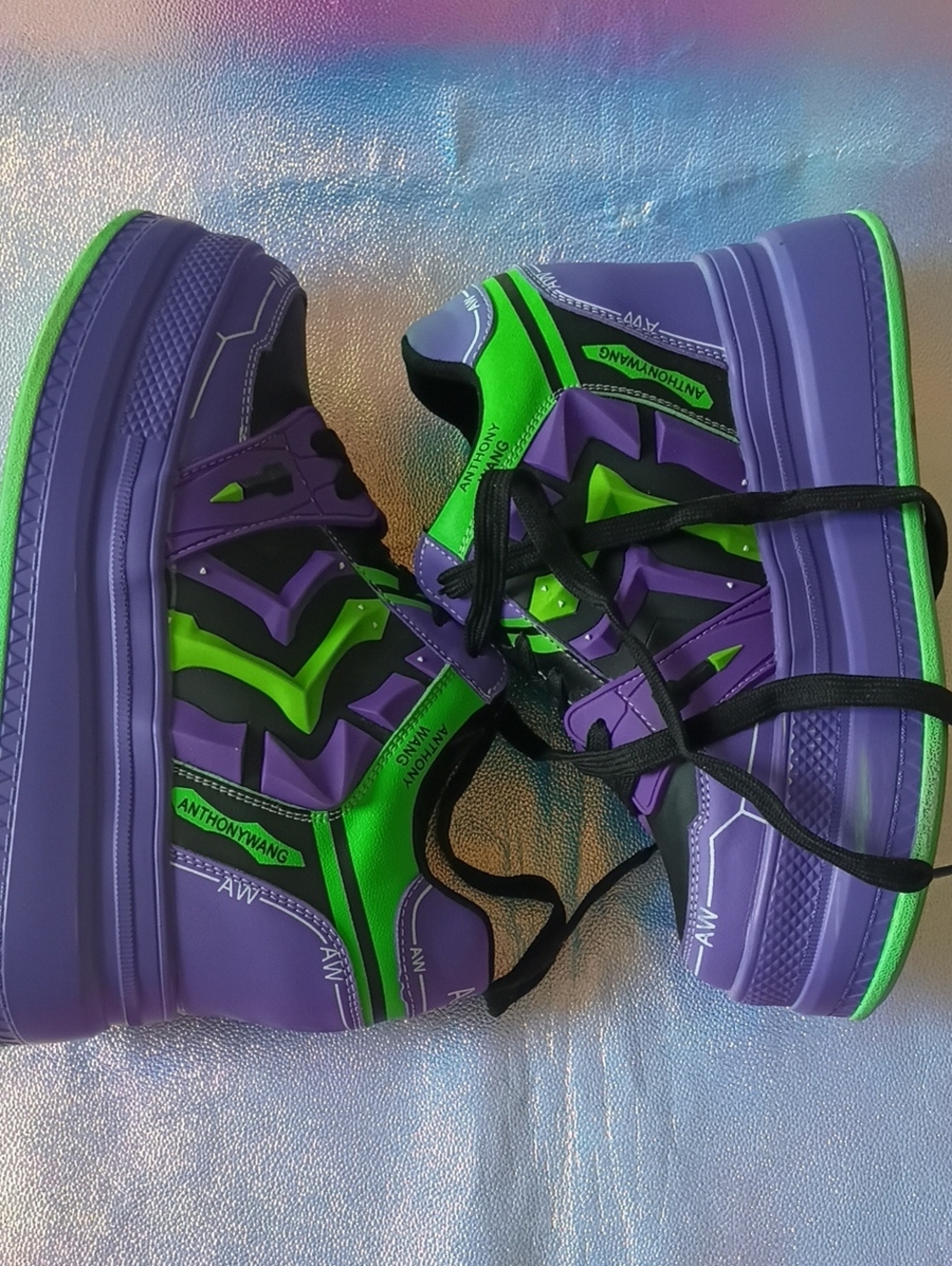 Anthony Wang Purple & Green High-Top Sneakers for Women